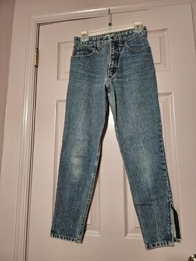 Vintage 80 Guess Slim Straight Blue Denim Jeans with Side Zip Hem